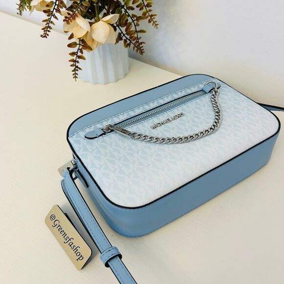 Michael Kors Purse Jet Set Ombré Signature Logo Crossbody Body Bag Lt Sky - Picture 5 of 10